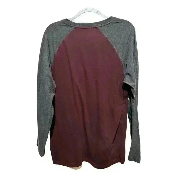 Woolrich Men's Long Sleeve Henley Shirt Colorblock Burgundy Gray Size L - Picture 2 of 9